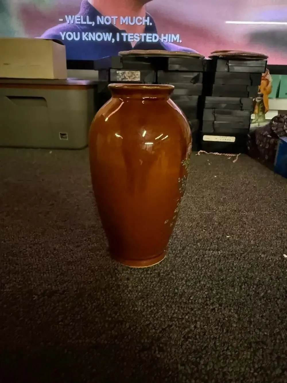 Vintage Japanese Ceramic Floral Vase Brown Glaze